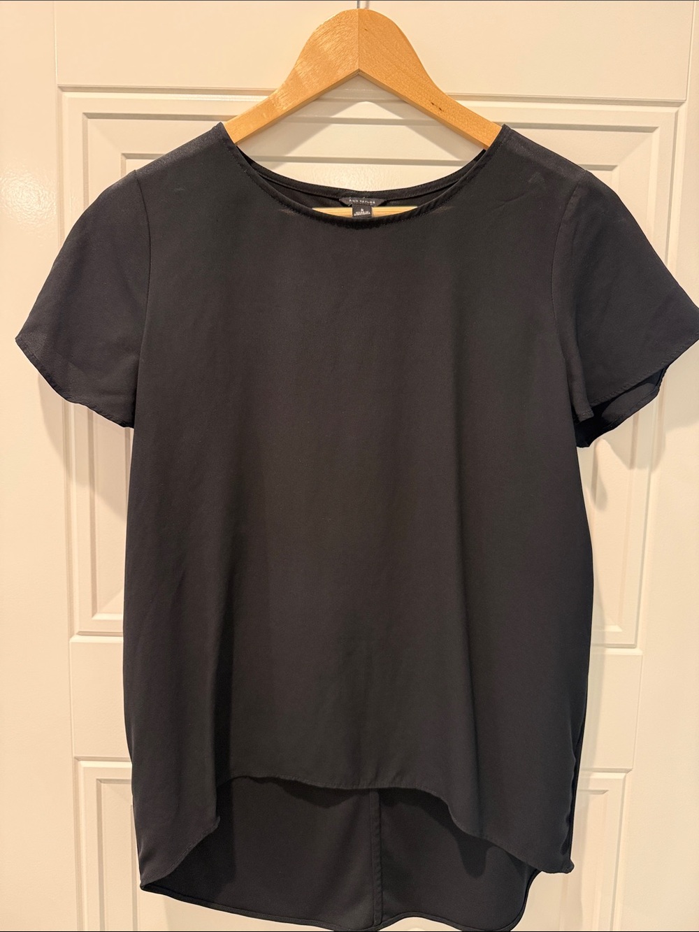 Ann Taylor Black Short-Sleeve High-Low Blouse